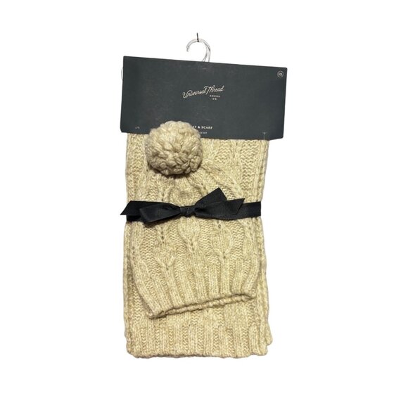 Universal Thread Womens Cable Knit Beanie & Scarf Set Winter Accessories Cream - Picture 1 of 8